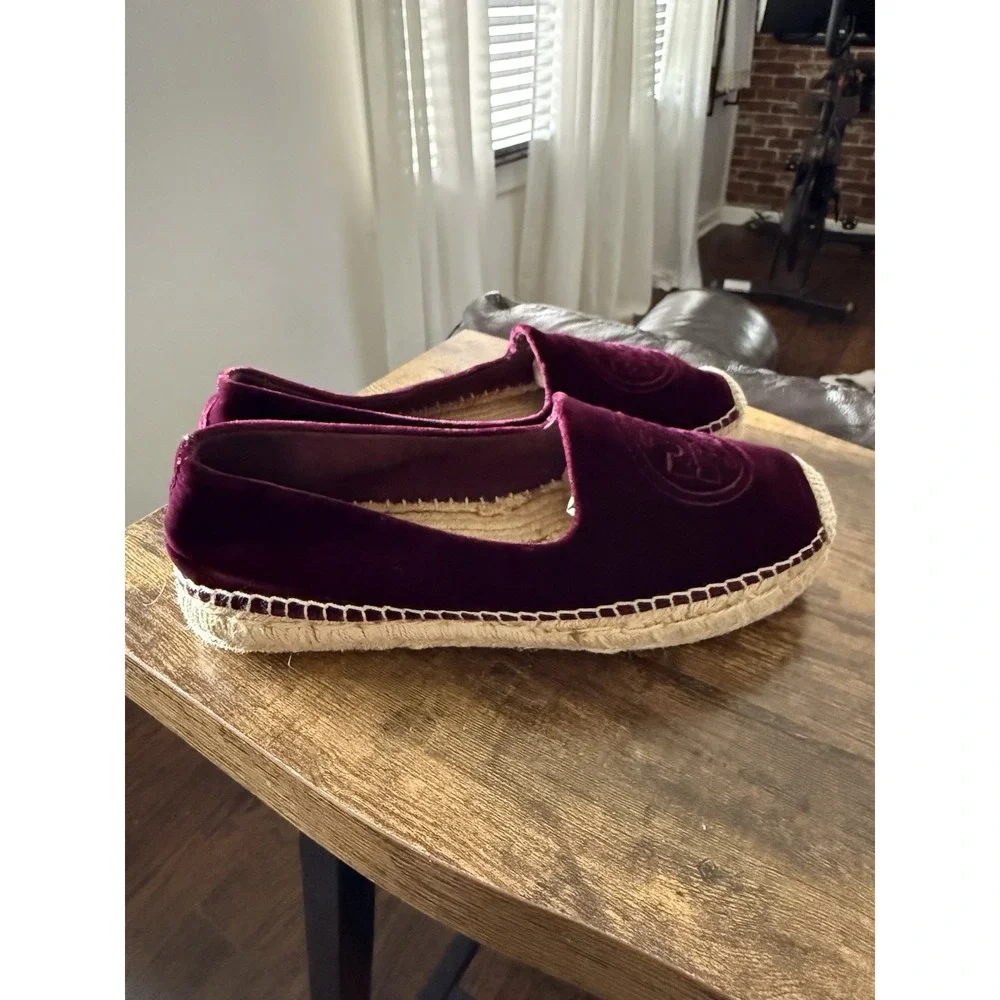 Tory Burch Velvet Platform Espadrille Size 11 Velvet Upper Black Cherry